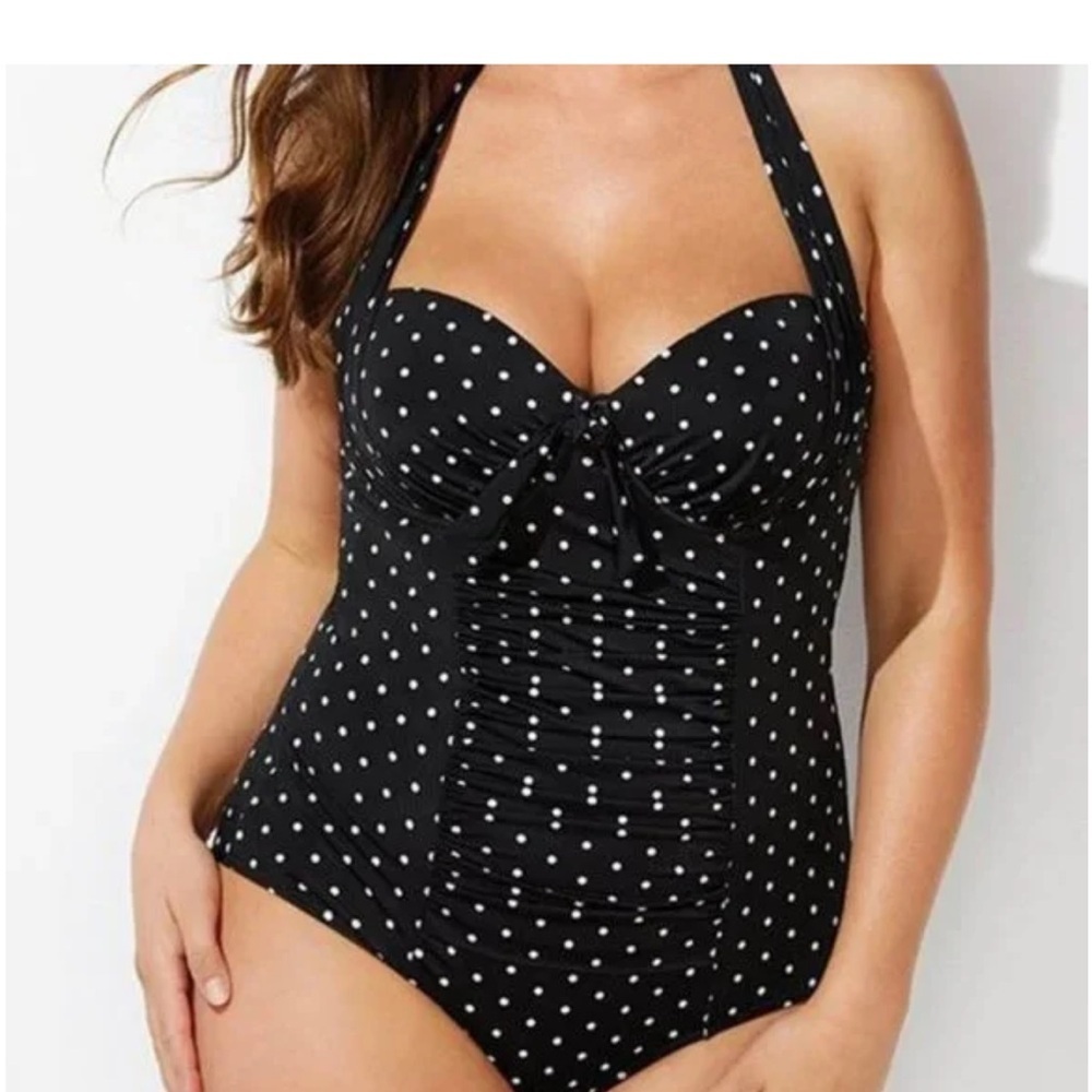 Swimsuits For All Black and White Dot One Piece